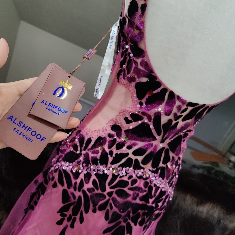 Stunning Silk Purple Gradient Glitter Floral Beaded & Sequined Gown - Picture 15 of 16